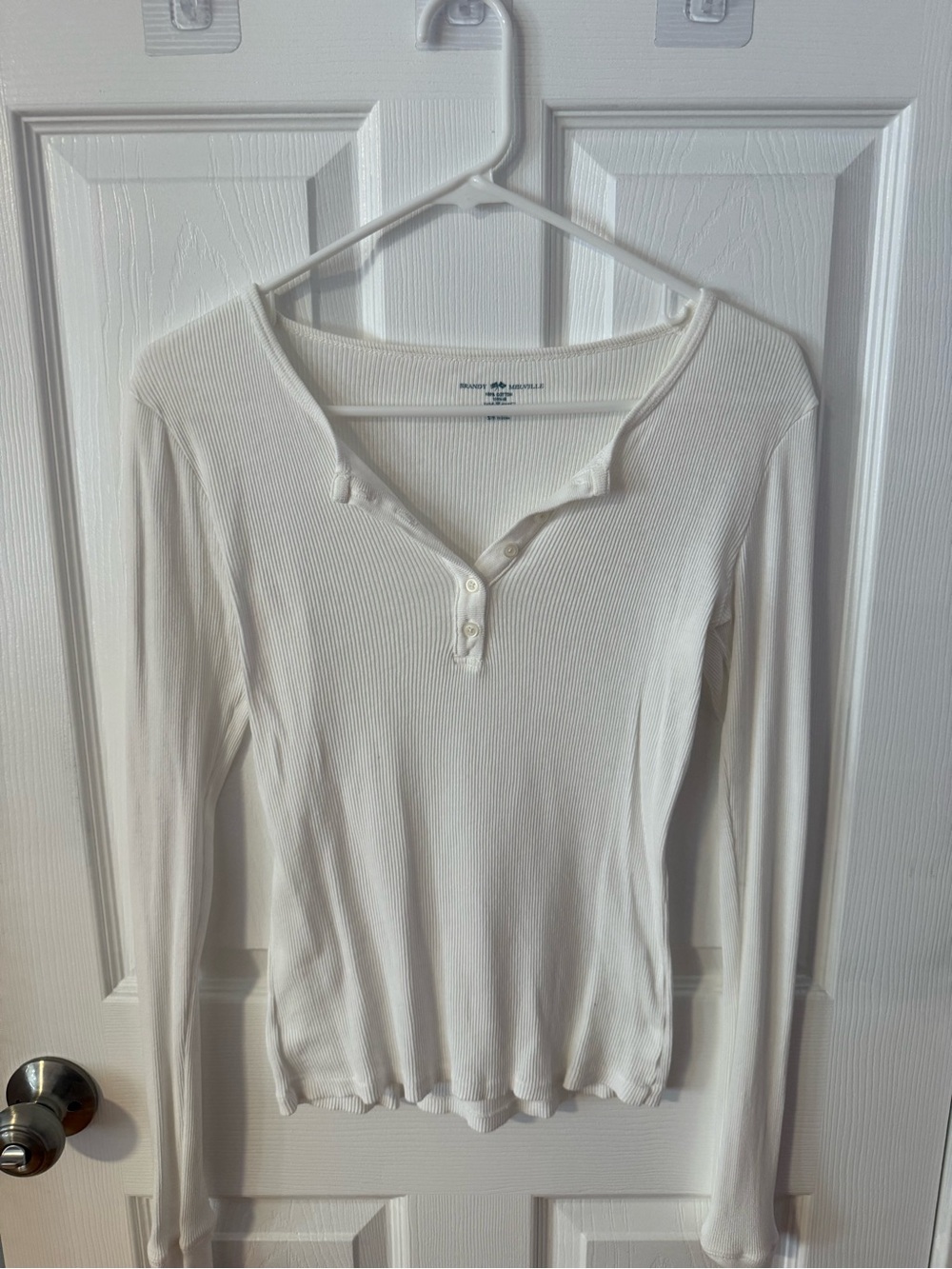 Brandy Melville Long Sleeve Ribbed Henley Top - White
